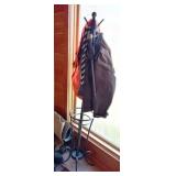 Metal Coat Rack w/ Contents