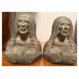 Vintage Metal Cast Native American Bookends