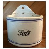 Vintage White Ceramic Wall-Hanging Salt Box
