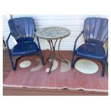 Blue Patio Chairs w/ Table & Rug
