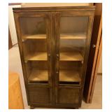 Vintage Two-Door Wood Glass-Front Display Cabinet