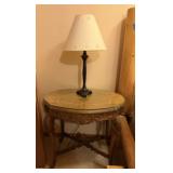 Carved Wooden Accent Table w/ Table Lamp