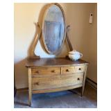 Tiger Oak Three Drawer Dressing Table