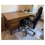 Oak Vintage Desk w/ Glass Mat & Chair
