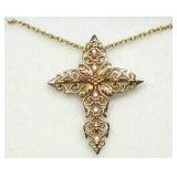 10K Black Hills Gold Cross Pendant w/ Chain