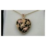 10K Black Hills Gold & Onyx Heart Pendant w/ Chain