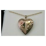 10K Black Hills Gold Heart Locket Pendant w/ Chain