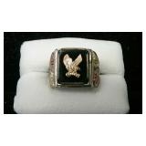 Black Hills Gold Onyx Eagle Ring