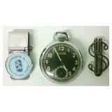 (2) Money Clips & Pocket Watch