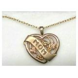 10K Black Hills Gold "Mom" Heart Pendant w/ Chain