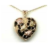 10K Black Hills Gold & Onyx Heart Pendant w/ Chain