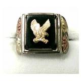 Black Hills Gold Onyx Eagle Ring