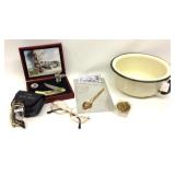 Vintage Glasses Enamel Pot& Railroad Knife Union