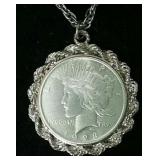 1923 Silver Dollar Set in Sterling Silver Pendant