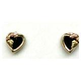 10K Black Hills Gold & Onyx Heart Stud Earrings