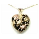 10K Black Hills Gold & Onyx Heart Pendant w/ Chain