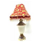 Vintage Porcelain Base Lamp W/ Tassel Shade
