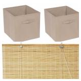 Bamboo Roll Up Blinds & (2) Fabric Storage Bins