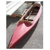 Antique Canvas on Redwood Frame Canoe w/ Paddles