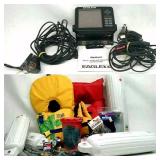 Box of New Boating Supplies with Depth Finder