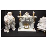Porcelain Santa(11in h),Fireplace, Dog on Chair