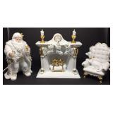 Porcelain Santa(11in h),Fireplace, Dog on Chair