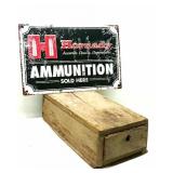 Metal Hornady Ammo Sign & Wooden Storage Box