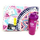 Purple Beach Towel and Smart Shake Bottle