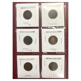 6 Indian Head Cent Coins