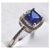 Blue Sapphire & White Topaz Sterling Silver Ring 6