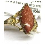 Gold and Gold Stone Ring Size 9