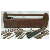 Antique 34.5 Inch Tool Box and Tools