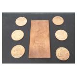 .9995 Copper Bar(1) & .999Pure Copper Rounds(6)