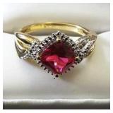 Silver & Ruby Solitaire Ring Size 8