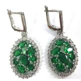 Emerald & White CZ Sterling Silver Earrings