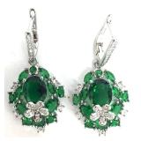 Emerald & Silver Flower Earrings