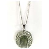 Silver & Green Amythest  Pendant on 18" Chain