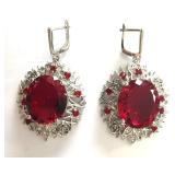 Lab Created Ruby & Silver Earrings