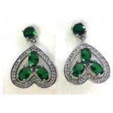 Emerald & Silver Heart Earrings