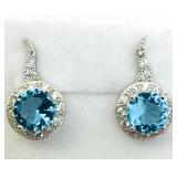 4.5CTW Aquamarine, White Topaz & Silver Earrings