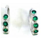 Emerald & Silver Huggie Hoop Earrings