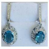 Antique Style Aquamarine & Silver Earrings