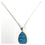 18" Silver & Australian Blue Fire Opal Pendant