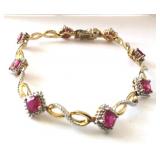 5.0CTW Ruby, Diamond & Gold Vermeil Bracelet 7"