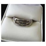 10K Mens White Gold & Diamond Wedding Band Size 10