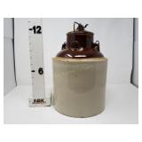 Brown & White Stoneware Shoulder Jug w/Lid
