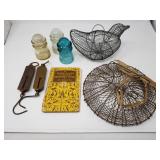 Vintage Egg Basket, Insulators & Scales