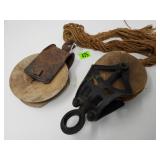 (2) Vintage Barn Rope Pulleys