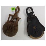 (2) Vintage Barn Rope Pulleys