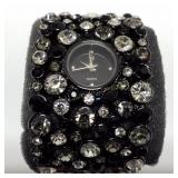 Myrka Black & Crystal/Rhinestone Bead Bangle Watch